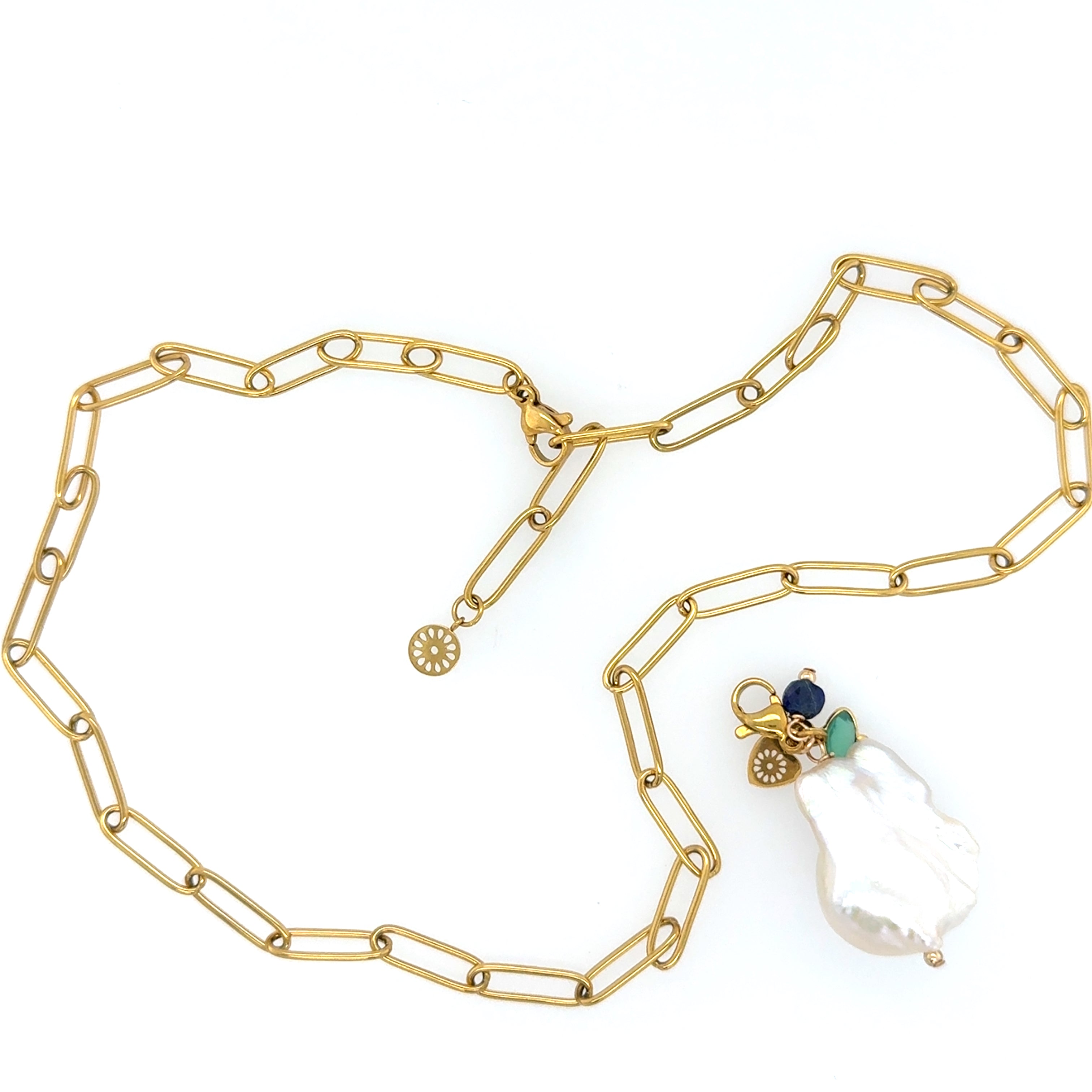 Paperclip Chain with Baroque Pearl Charm