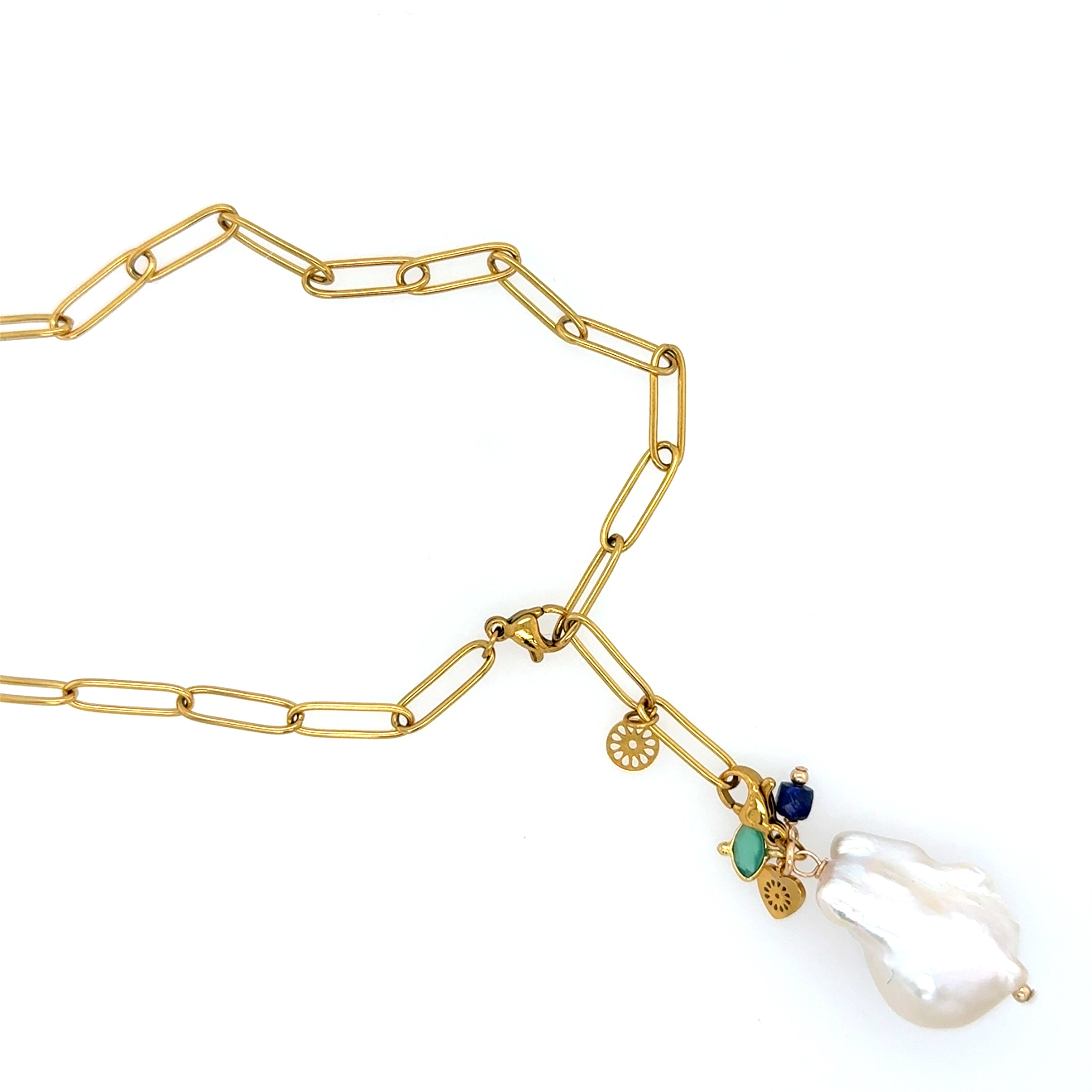 Paperclip Chain with Baroque Pearl Charm