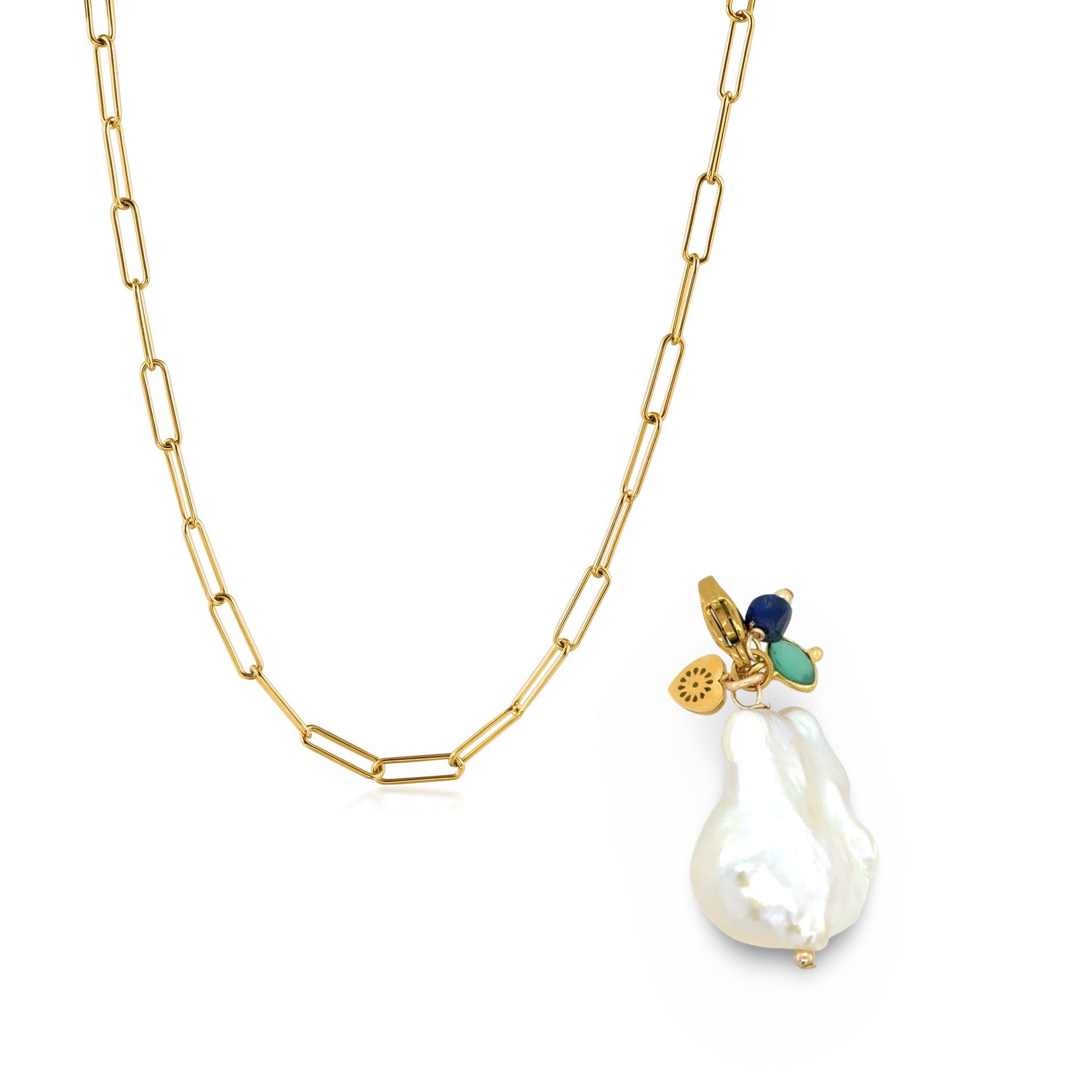 Paperclip Chain with Baroque Pearl Charm
