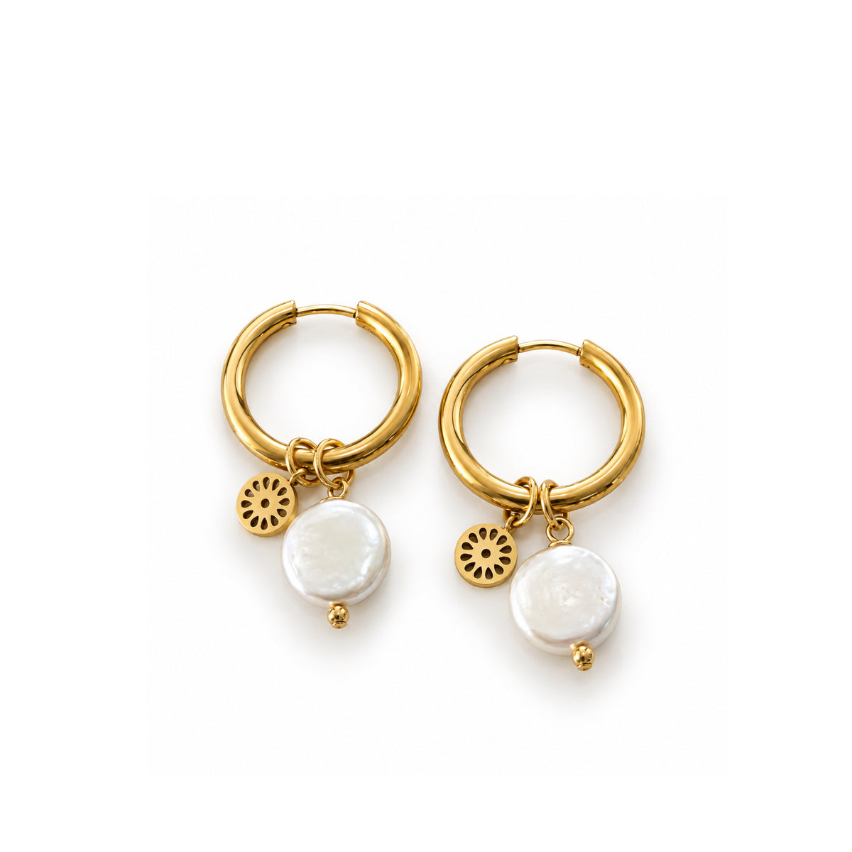 Coin Pearl Signature Hoops