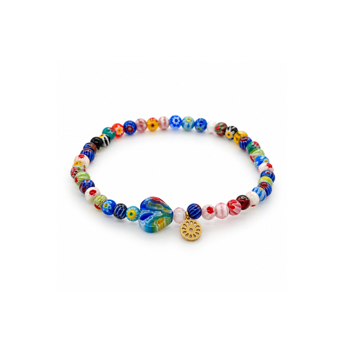 Millefiori Heart Elastic Bracelet