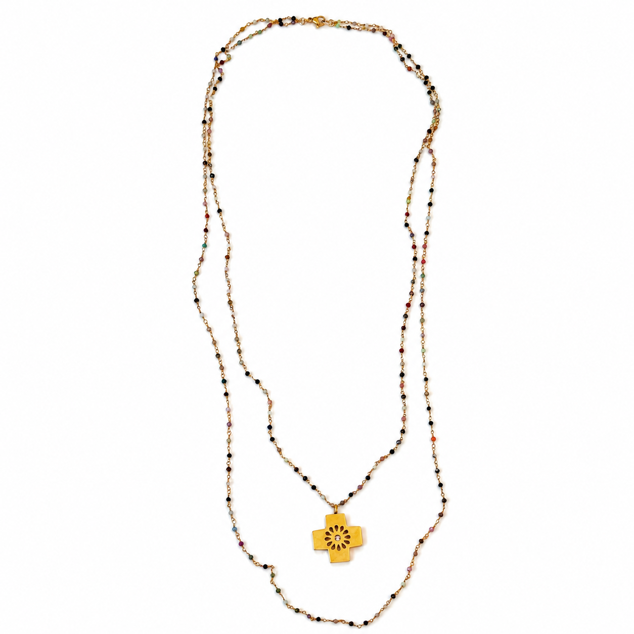Multicolor Beaded Cross Necklace